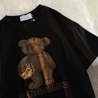 Японский ретро жакет подходит для мужчин и женщин для влюбленных, парная одежда, брендовая футболка с коротким рукавом, оверсайз, с медвежатами