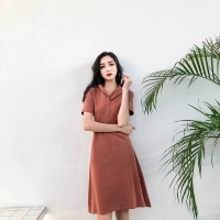 Vintage chic đa năng slim dress cao stretch giảm béo một từ váy tràn đầy năng lượng váy giản dị váy màu rắn sinh viên mẫu chân váy chữ a ngắn