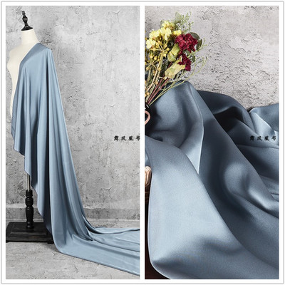 taobao agent Smoked gray blue double -sided gloss of acetic acid satin fabric weighing two sides of the two sides of smooth imitation silk skirt jacket fabric