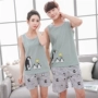 Sản phẩm mới khuyến mãi mùa hè không tay cotton couple đồ ngủ có thể được đeo bên ngoài phù hợp với nam giới của phụ nữ vest quần short dịch vụ nhà đồ bộ thể thao nam