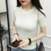 Mùa xuân và mùa hè mới của Hàn Quốc phiên bản của vòng cổ màu rắn ngắn tay áo sơ mi của phụ nữ đáy áo pit dải mỏng của phụ nữ áo len áo len áo len đôi Vòng cổ áo len