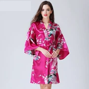 Quần áo ngủ nữ tính mùa hè băng mỏng lụa áo choàng tắm ngắn và dài phần mùa xuân và mùa thu bộ đồ ngủ lụa kích thước lớn kimono dịch vụ nhà