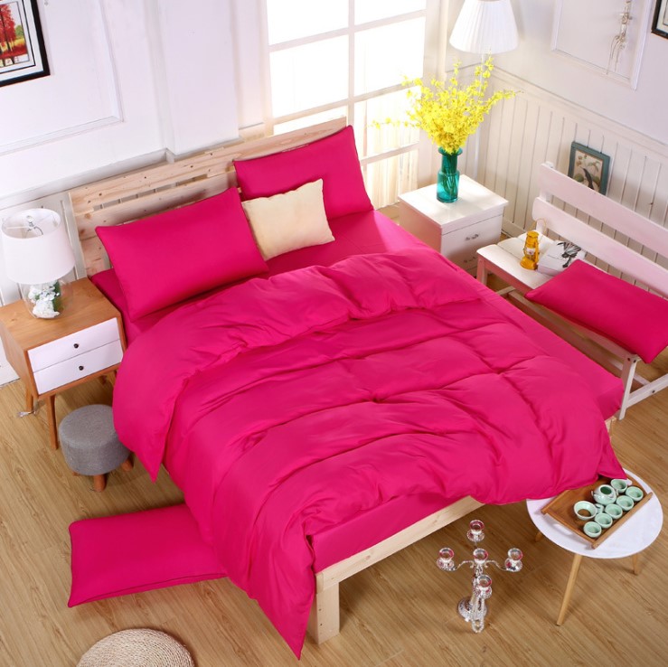 Rose RedCottonBedsheetssetquiltcoverpillowcasebedding4sets