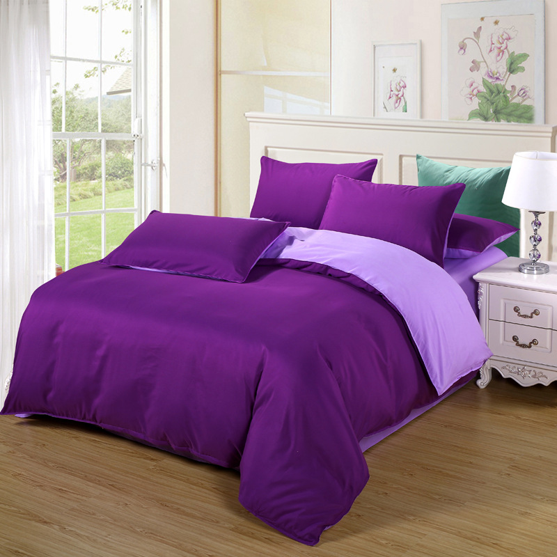 Deep Purple + Light PurpleCottonBedsheetssetquiltcoverpillowcasebedding4sets