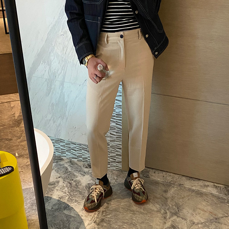 BROTHER autumn winter men's base money casual 90% pants 20 South Korea small straight drum with long legs trendy Western pants male