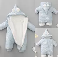 Áo khoác bé gái mùa đông được may bằng vải nhung cộng với mũ nhung trẻ em áo khoác cotton cho bé ra ngoài áo liền quần có tất baby