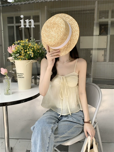 Летняя майка топ, ремень с бантиком без рукавов, рубашка