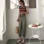 Đặt nữ mùa hè mới của Hàn Quốc phiên bản của tự trồng sọc đan áo + ren cao eo quần chân chín điểm quần âu đồ bộ mặc nhà