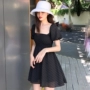 Ăn mặc nữ mùa hè mới của Hàn Quốc phiên bản của puff tay áo mỏng điểm sóng váy khí vuông cổ áo ngắn tay cao eo Một từ váy váy xòe ngắn liền thân
