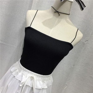 Quá tốt để có một cổ áo phẳng khí cao eo mỏng giảm béo ngắn vest mỏng vành đai đan sling