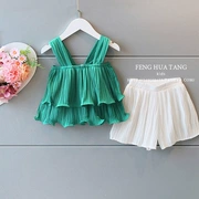 2018 mùa hè Hàn Quốc phiên bản của trẻ em mới của quần áo cô gái phù hợp với không tay áo + quần short 2 piece phù hợp với trẻ em của tính khí thời trang