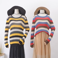[Bắp cải] FSA 25 Hàn Quốc phiên bản 2018 mùa thu và mùa thu sản phẩm mới màu sắc tương phản sọc vòng cổ hoang dã ấm dệt kim áo len thời trang công sở hàn quốc