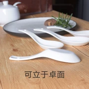 Muỗng gốm phong cách Trung Quốc muỗng trắng nhà hàng bữa tối trắng Uống súp muỗng phẳng đáy cong muỗng bộ đồ ăn - Đồ ăn tối