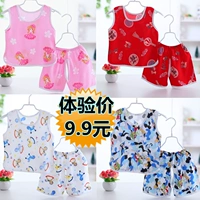 Bé bông vest quần short phù hợp với bông mùa hè bé không tay sling quần áo mỏng phần nhân tạo bông quần áo trẻ em quần jean bé gái