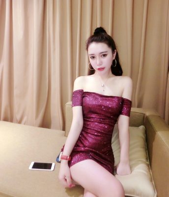 夜场女装性感2018新款夏季夜店一字领露肩抹胸短袖显瘦包臀连衣裙-淘宝网