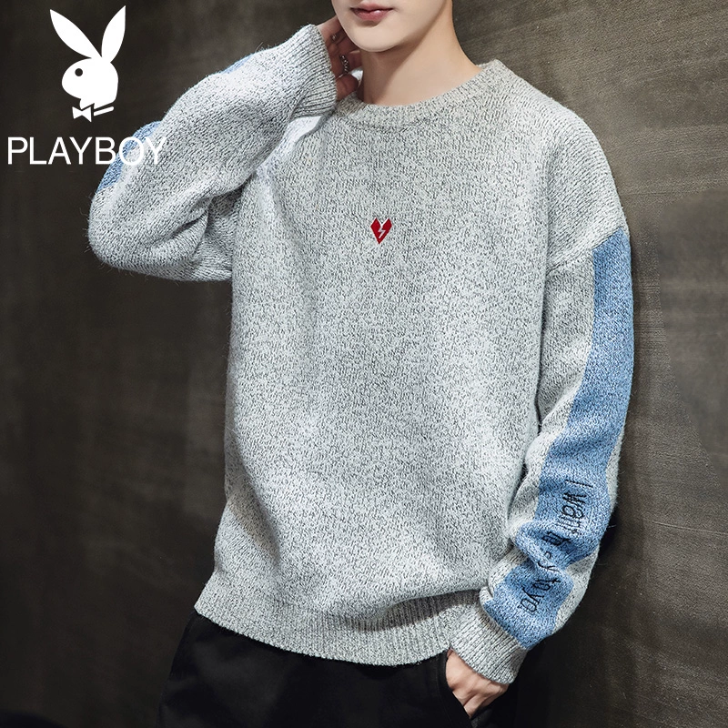 Playboy 2019 áo len nam mới phiên bản Hàn Quốc của xu hướng áo len cổ tròn nam mùa thu đông - Áo len
