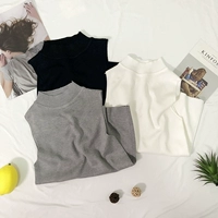 2018 mùa xuân và mùa hè Hồng Kông retro retro chic đan bán cao cổ áo không tay yếm trong nữ bên trong mặc một đáy t-shirt đầm nữ