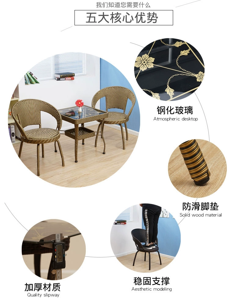 Ghế đan lát đồ nội thất dệt thủ công ban công bàn ghế bộ ba mảnh cho 2 người hiện đại ngoài trời trong nhà trà ngoài trời Trung Quốc - Bàn ghế ngoài trời / sân