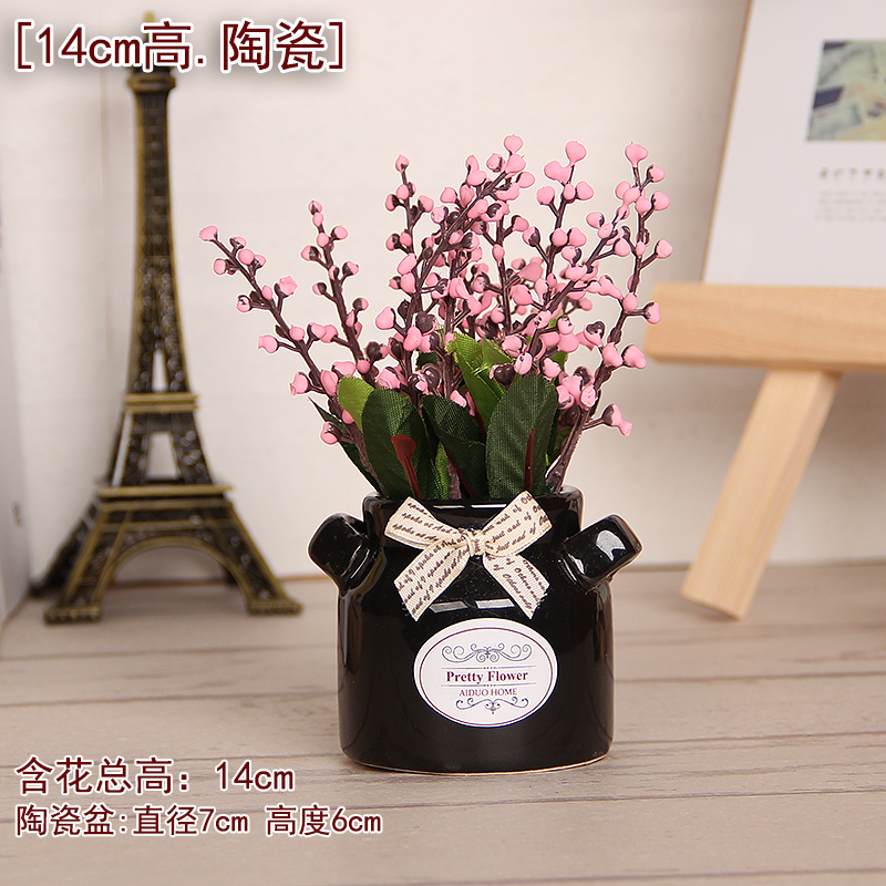 Black bottle & Pink Acacia beanshop office Showcase decorate simulation Potted plants Small ornament Green plants artificial flower Botany a living room simulation flowers and plants
