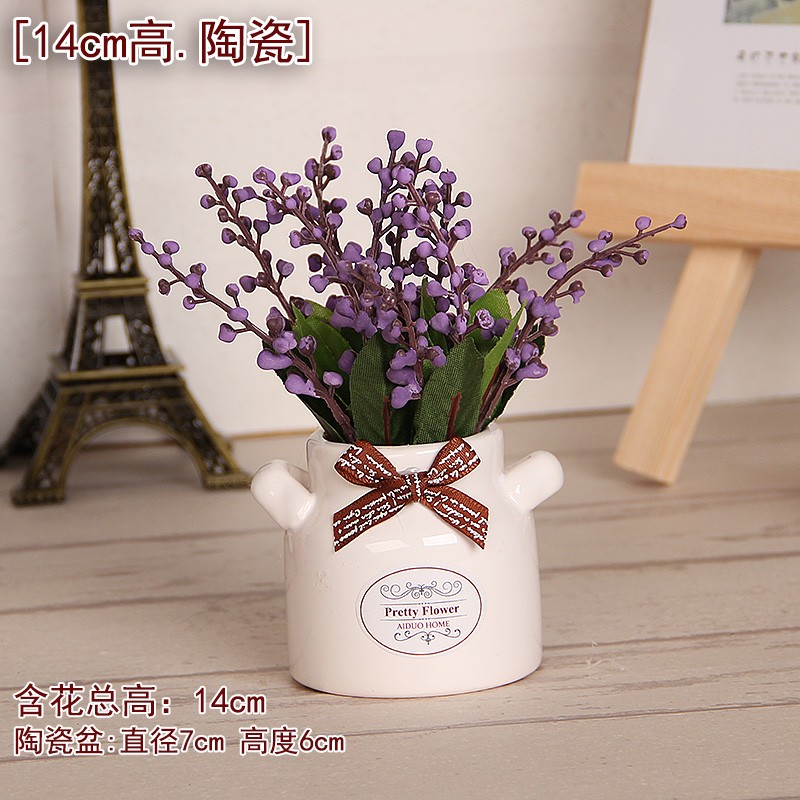 White Bottle & Purple Acacia Beanshop office Showcase decorate simulation Potted plants Small ornament Green plants artificial flower Botany a living room simulation flowers and plants