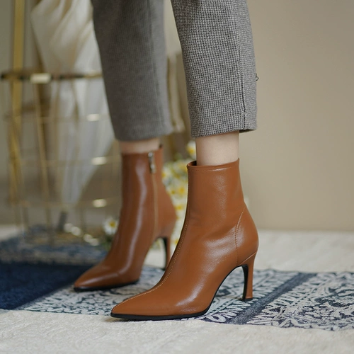 Martens, высокие демисезонные короткие сапоги с заостренным носом, из натуральной кожи, мягкая подошва