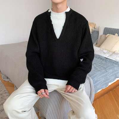 Áo len nam mùa đông 2019 mùa xuân và áo dày nam xu hướng Hàn Quốc giả áo len hai dây dài tay cơ bản - Cardigan