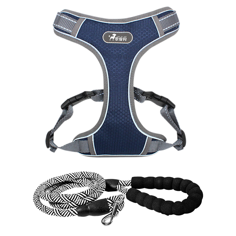 Blue Gray Chest Strap + Anti Strangulation Traction RopeDog Traction rope Large dog Golden hair Labrador Samoye articles Vest style Dog walking chain Adult dog Chest strap