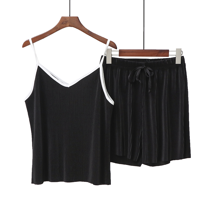 Black2020 Spring and summer Ice silk camisole Vest pants leisure wear suit ma'am Self cultivation Show thin pajamas Two piece set tide