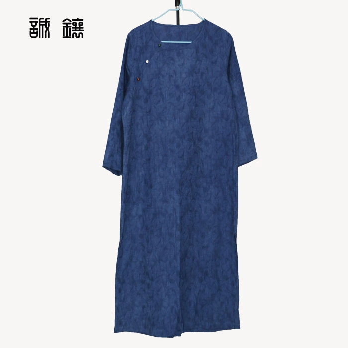[Cheng dát] thực vật gốc được in bằng tay và nhuộm theo phong cách dân tộc cotton và vải lanh của phụ nữ áo sơ mi dài sọc in xiên - Áo sơ mi