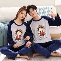 Mùa đông dày flannel phim hoạt hình One Piece vài bộ đồ ngủ Luffy nam và nữ thanh niên san hô nhung nhà thiết lập quần áo ngủ cho nam giới