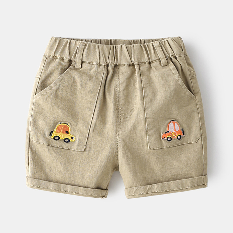 17 Shorts Embroidered Car KhakiBoy shorts 2021 summer new pattern Children's wear baby pure cotton Capris children leisure time shorts Wear out tide