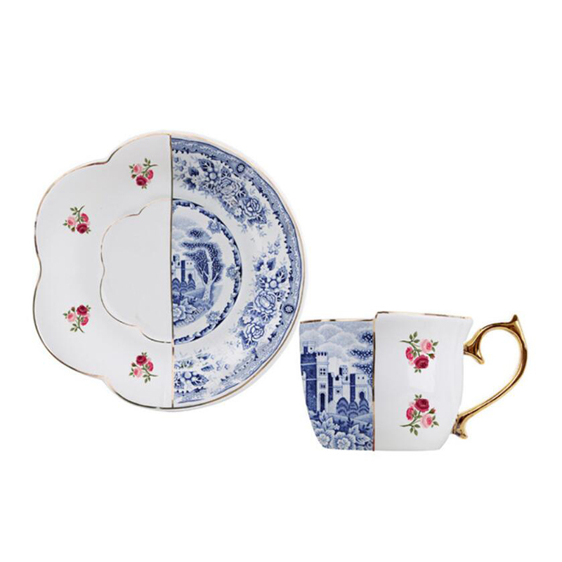BBlue and white Export britain afternoon tea Cup set coffee cup teacup chinese and western Irregular Ceramic cup