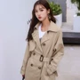 2018 mùa thu mới sang trọng của Hàn Quốc áo khoác đôi raglan tay áo dài phần trên đầu gối bên khe gió nữ áo măng tô nữ