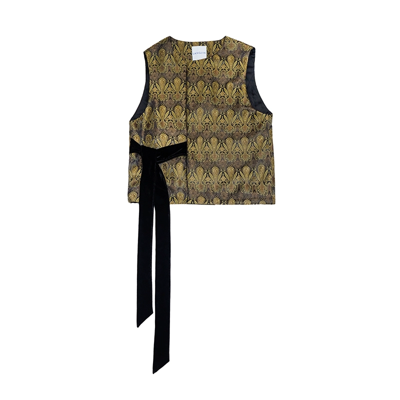 Langjin sóng vàng đầy đủ nhung nhung ren vest vest đen vàng phương Đông vẻ đẹp nam nữ - Dệt kim Vest
