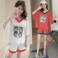 Thai sản thời trang mùa hè phù hợp với cộng với phân bón xl lỏng bông t- shirt dạ dày nâng quần short hai bộ 200 kg váy bà bầu