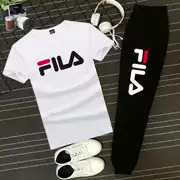 Fila FILA cotton thể thao phù hợp với ngắn tay T-Shirt quần sinh viên chạy phù hợp với nam giới và phụ nữ vài vòng cổ hai mảnh