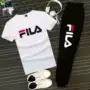 Fila FILA cotton thể thao phù hợp với ngắn tay T-Shirt quần sinh viên chạy phù hợp với nam giới và phụ nữ vài vòng cổ hai mảnh bộ đồ the thao nữ hàng hiệu