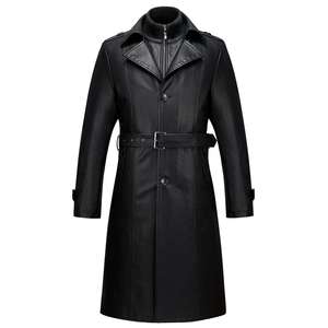 Haining trên đầu gối áo khoác áo gió mùa thu và mùa đông nam dài coat coat cộng với phân bón XL phù hợp với cổ áo đầu máy quần áo da