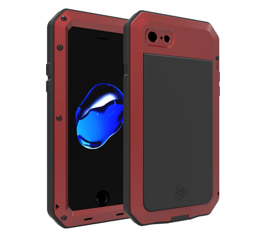 Apple 7 / 8 [Fingerprint / Red]For iPhone7 plus Three defense Mobile phone shell Apple 8 generation Fall prevention protect Silicone cover All inclusive Metal frame