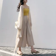 2018 mới của Hàn Quốc phiên bản của chic cao eo Pháp lười biếng thoải mái lười biếng quần chân rộng + ống top + cardigan phù hợp với nữ mùa hè