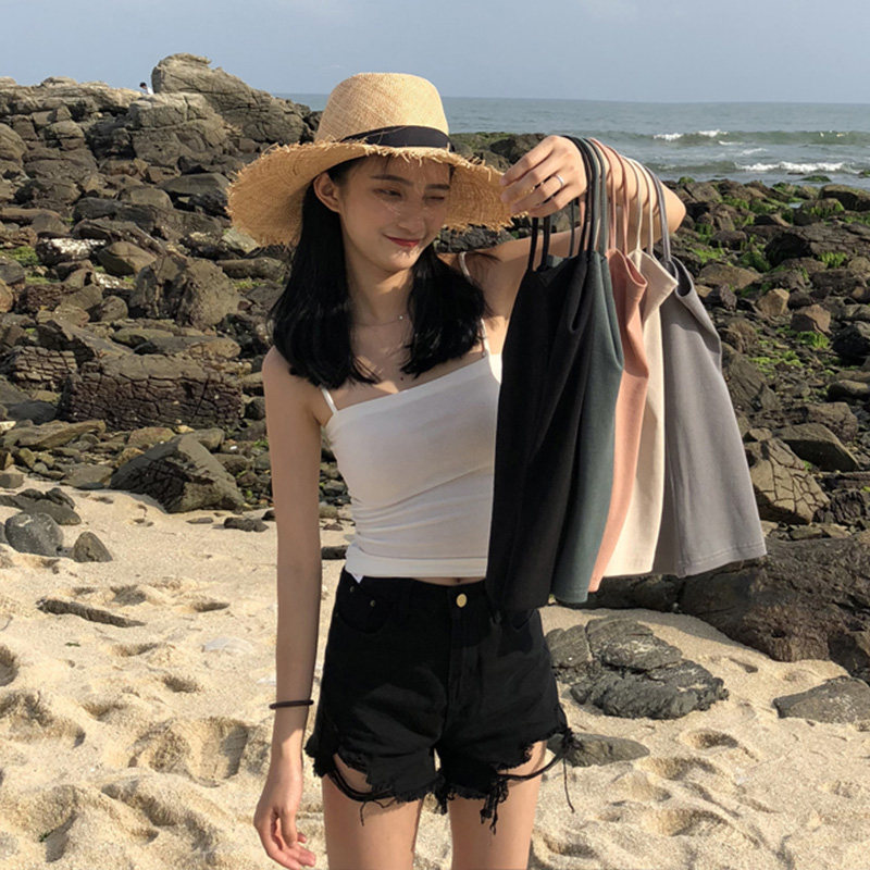 Hồng Kông-hương vị sang trọng phong cách tính khí bọc ngực màu rắn yếm trong của phụ nữ hoang dã tự trồng đoạn ngắn trùm đầu áo sơ mi mỏng thủy triều