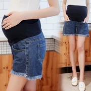 Phụ nữ mang thai quần short denim nữ mùa hè mặc phụ nữ mang thai quần mùa xuân và mùa hè đáy quần phần mỏng quần short giản dị