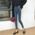 Mùa thu và mùa đông của phụ nữ Hàn Quốc phiên bản của retro hoang dã Slim side khe jeans cao eo là mỏng quần bút chì chân quần Quần jean