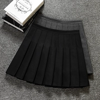 Черное приталенное демисезонное защитное белье, юбка в складку, 2019, в корейском стиле, высокая талия, А-силуэт