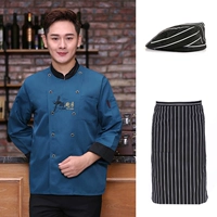 Китайская кухня с длинными рукавами озеро синий + фартук + берет