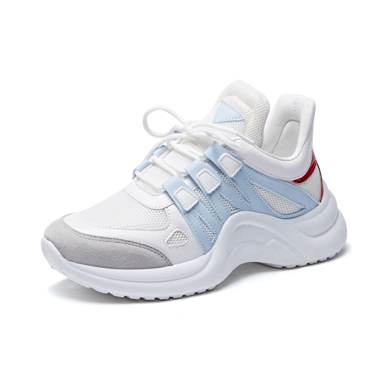 Bluespring and autumn 2020 gym shoes female ventilation Mesh surface student Single shoes white Thick bottom leisure time run Daddy shoes Big size 41