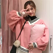 2018 mùa đông phụ nữ mới của Hàn Quốc ngọt ngào V-Cổ màu phù hợp với cộng với nhung dài tay áo len sinh viên hoang dã áo sơ mi