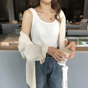 Áo sơ mi nữ bằng vải cotton mới có một chiếc áo sơ mi chạm đáy hoang dã là áo không tay màu mỏng, mỏng, áo dài nữ Hàn Quốc - Áo ba lỗ
