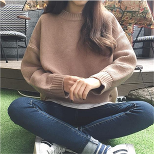 Hàn quốc ulzzang phong cách Harajuku 2018 mùa xuân và mùa thu lỏng rắn màu knit tops dài tay áo thun áo len nữ sinh viên