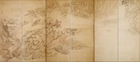 Японская национальная картина сокровищ ландшафтная карта экрана № 1 Экран 110x246 Образец свободная каллиграфия и рисование Высокая имитационная живопись Пейзажная живопись